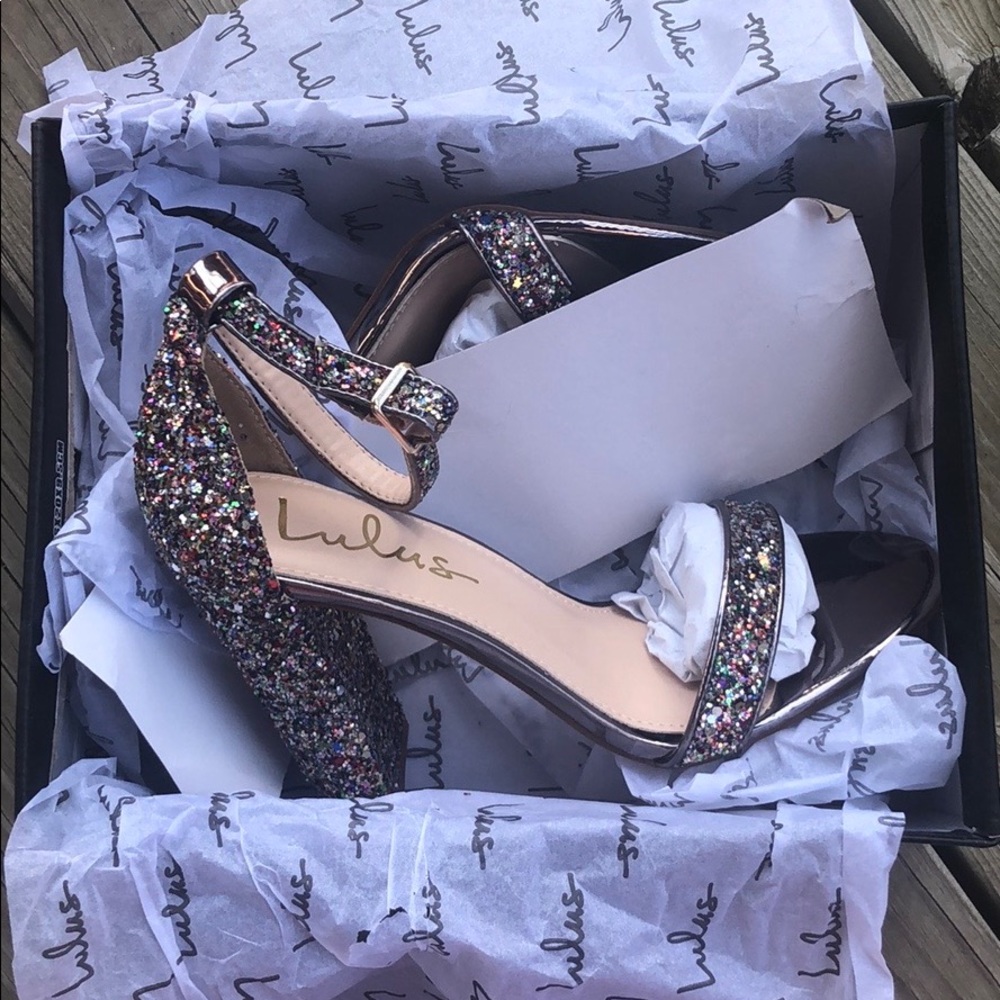 multi-colored sparkle block heel